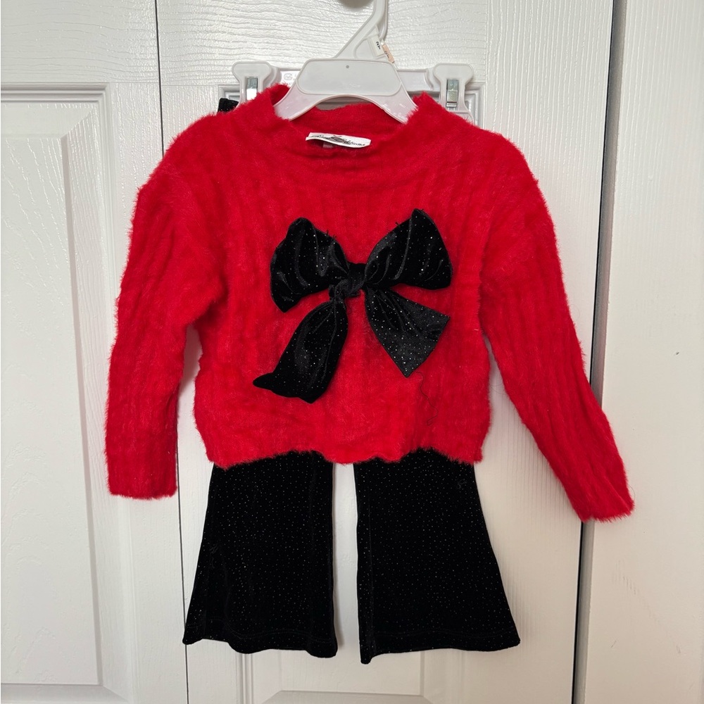 Rare Editions Red Sweater with Black Bow